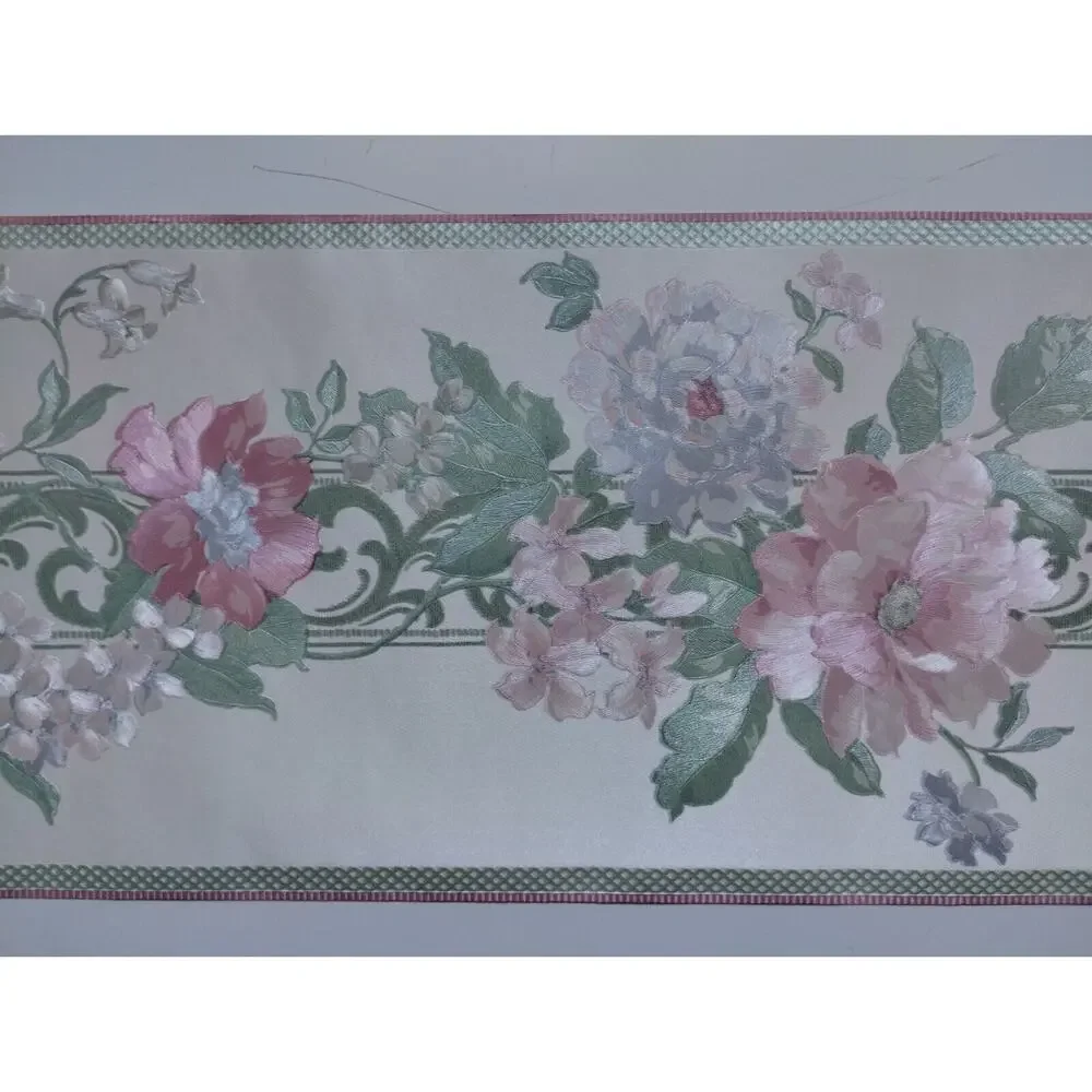 Pre-pasted Decorative Wall Border - Floral - Textured - Shimmery - 5 yds